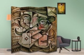 Resim Soyut Tasarımlı Özel Tasarım Paravan Room Divider 180 x 200 cm 