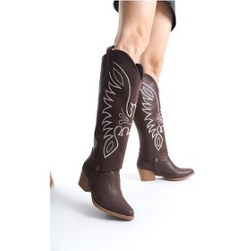 Resim Jilla Kahverengi Cilt Tak Çıkar Topuklu Bot Ve Çizme 