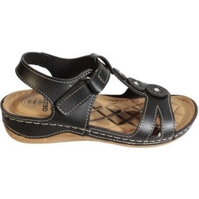 Resim Gezer Kadın Krem Siyah Taşlı 4cm Topuklu Sandalet 001 