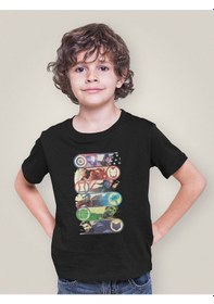Resim Sevbano Unisex Yenilmezler Kahramanlar Baskılı Avengers Film Çocuk Tişört Siyah 