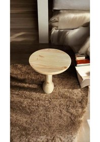 Resim Naturel Renk Doğal Ahşap Tekli Yan Sehpa Fiskos Sehpa Bej 