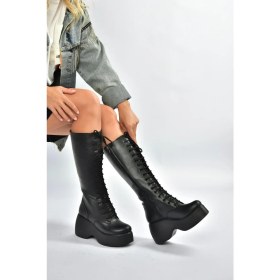 Resim Fox Shoes V965307009 Siyah Dolgu Tabanlı Kadın Postal Çizme 