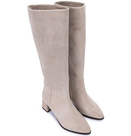 Resim Tamer Tanca Kadın Hakiki Deri Topuklu Çizme 1074 2274 Bn Czm Sk25-26 Bej Yarma Suet Bej 