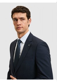 Resim Cacharel Lacivert Slim Fit Yün Karışımlı Mikro Desen Takım Elbise 