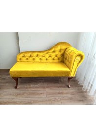 Resim Ters Kol Dekoratif Bihter Koltuk Josefin Puf 120 Cm Ceviz Ayak Sarı 