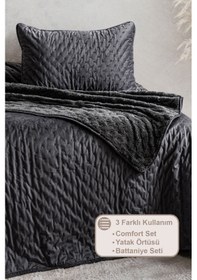 Resim Elart Porto Flame Yatak Örtüsü Çift Kişilik 240x260 Cm Antrasit Antrasit 
