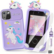 Resim Geliştirilmiş Çocuklar için Akıllı Telefon, Dinozorlar & Tek Boynuzlular, 7.11cm Dokunmatik Ekran Öğrenme Oyun Oyuncakları Hediyesi, Oyunlu Telefon, Hikayeler, Videolar, Müzik, Holografik Piramitli, Pembe Mor Mavi Yeşil 