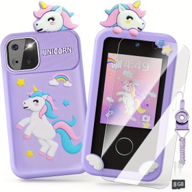 Resim Geliştirilmiş Çocuklar için Akıllı Telefon, Dinozorlar & Tek Boynuzlular, 7.11cm Dokunmatik Ekran Öğrenme Oyun Oyuncakları Hediyesi, Oyunlu Telefon, Hikayeler, Videolar, Müzik, Holografik Piramitli, Pembe Mor Mavi Yeşil 