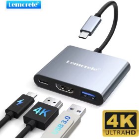 Resim Lemorele Type-C Girişli 3'ü 1'Arada HDMI 4K+Pd 100W+Usb 3.0 5Gbps.Çeviri Adaptör Ce Lisanslı Orjinal 