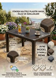 Resim Evko Mobilya Rattan 80x140 Masa, Plastik Masa, Bahçe Balkon Teras Masası, Kare Masa, Dış Mekan Masası Acı Kahverengi 