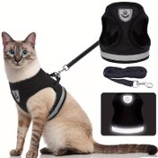 Resim Nefes Alabilen Kedi Tasma ve Kayış, Kaçışsız Evcil Hayvan Giysileri Kedi Yeleği Ayarlanabilir Kolay Kontrol Yansıtıcı Kedi Tasma 