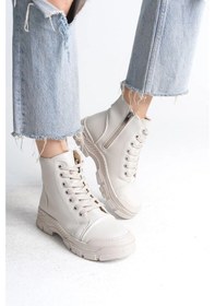 Resim Bloom Bağcıklı Fermuarlı Ortopedik Taban Kadın Bot Ckt - Krem Krem 