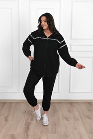 Resim Kadın Sim Detaylı Büyük Beden Eşofman Takımı 3671-23 - XL / Kahverengi 