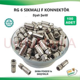 Resim Rg 6 Sıkmalı F Konnektör Siyah Şeritli 100 Adet 