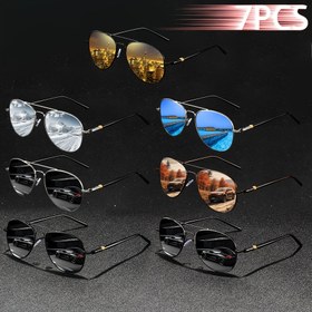 Resim 7-Pack Klasik Pilot Tasarımı Unisex Vintage Gözlük, Çinko Alaşım Tam Çerçeve, PC Mercek, Anti-Parlama, Yürüyüş, Olta, Günlük Dinlenme - Moda Gözlükler Erkek ve Kadınlar için 