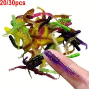Resim 20/30/50 adet Solucan Yemleri Mini Yem 45mm Yumuşak Silikon Yem Yapay Larva Kauçuk Yemler Vobler Balıkçılık Yemi 