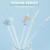 Resim 7 adet Yeniden Kullanılabilir Okyanus Elementleri Cam Pipetler - Yıldız Balığı, Kabuk Balığı, Denizkuyruğu ve Denizkızı Tasarımları, Gıda Güvenliği Camı Günlük Kullanım ve Partiler için, Tatiller, Noel, Şükran Günü, Cadılar Bayramı, Düğünler ve Barlar için Mükemmel Hediye, Okyanus Parti Malzemeleri, Şenlikli İçecekler, Hülyalı İçecekler, Dekoratif Cam Eşyaları 