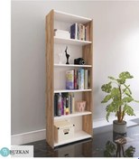 Resim Buzkan % 100 mdf 5 Raflı Beyaz-Ceviz Kitaplık 