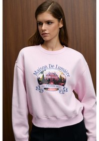 Resim Grımelange Talmera Kadın Önü Baskılı Yuvarlak Yaka Pembe Sweatshirt Pembe 