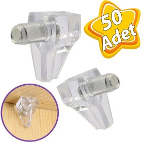 Resim Glaswen Kristal Raf Pimi Şeffaf Cam Ahşap Metal Raf Tutucu Çivisi Mobilya Dolap Pimi (50 Adet) 