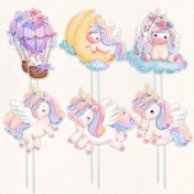 Resim 18 Parça Set Karikatür Unicorn Cupcake Süsleri - Unicorn Mutlu Doğum Günü Dekorasyonu, DIY Düğün Parti Malzemeleri 