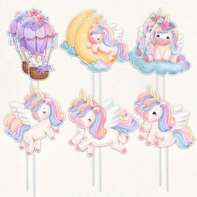 Resim 18 Parça Set Karikatür Unicorn Cupcake Süsleri - Unicorn Mutlu Doğum Günü Dekorasyonu, DIY Düğün Parti Malzemeleri 