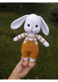 Resim Amigurumi Hardal Tulumlu Tavşan Örgü Oyuncak 