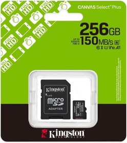 Resim Kingston Sdcs3-256gb 256gb Microsdxc Canvas Select Plus Gen3 150mb-s A1 Card + Adapter Hafıza Kartı 