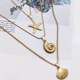 Resim 1 Set 3 Parça Paslanmaz Çelik Bohem Plaj Tatil Stili Deniz Canlıları Kolye Ucu Yıldızbalığı, Salyangoz Kabuğu Tasarımlı Uniseks Çok Katmanlı Takılabilir Takı 