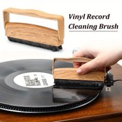 Resim Ahşap Tonlu Vinil Kayıt Temizleme Fırçası - Anti-Statik Karbon Fiber, Toz & Lekeleri Giderme için Plak Çalarlar - Açık Kahverengi 
