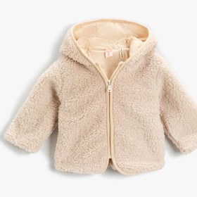 Resim Kız Bebek Peluş Fermuarlı Kapüşonlu Ceket 