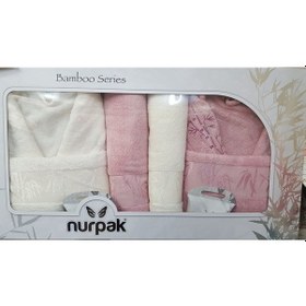 Resim Nurpak Bambu Aile Bornoz Seti Gül Kurusu Krem 