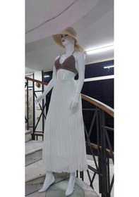 Resim Eren Style Beli Lastikli Astarlı Uzun Şifon Etek-8960 Beyaz 