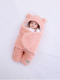 Resim migie 0-4 Ay Bebek Dış Kundak Uyku Tulumu Kıvırcık Wellsoft Peluş Pembe 