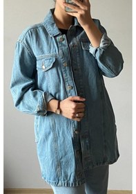 Resim Mia Butik Kadın Mavi Gömlek Yaka Kot Ceket-1111 Mavi 