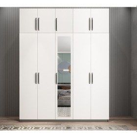 Resim Soft 10 Kapaklı Yüklüklü Gizli Çekmeceli Gardırop Dolap Füme Beyaz 225 Cm Beyaz - Füme 