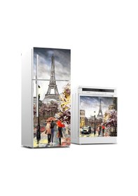 Resim Buzdolabı Ve Bulaşık Makinası Beyaz Eşya Sticker Kaplama Eyfel Renkli Yağlıboya 