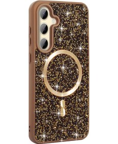 Resim Adige Samsung Galaxy S24 Fe Uyumlu Kılıf Parlak Taşlı Pırlanta Magsafe Özellikli Gold 