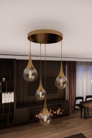 Resim avizade Liora Modern Eskitme Metal Avize - Bal Cam, 4'lü Sarkıt, E27 Duy, Dekoratif Aydınlatma 