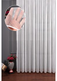 Resim Caserta 321 Casa Lüx Tek Burgulu Çizgili Beyaz Düz Tül Perde 1.sınıf Premium Kalite Beyaz 