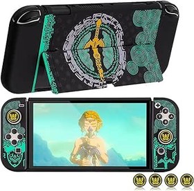 Resim Dockable Protective Case Compatible with Switch OLED 2021, Hard Shell Case Cover for Switch OLED and Joy-Con Controllers with 4 Thumb Grips,Zelda Switch OLED Carrying Case (Zelda tears of The Kingdom) 