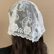 Resim Zarif Dantel Üçgen Eşarp - Kadınlar için Şık Fransız Esintili Beyaz Çiçekli Başörtüsü, Doğum Günleri & Günlük Moda için Mükemmel 