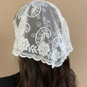 Resim Zarif Dantel Üçgen Eşarp - Kadınlar için Şık Fransız Esintili Beyaz Çiçekli Başörtüsü, Doğum Günleri & Günlük Moda için Mükemmel 