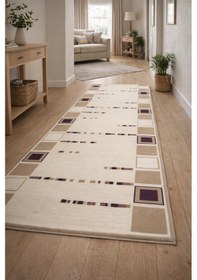 Resim Padişah Halı Nepal Serisi %100 Akrilik Desenli 100x300 Bej-mor Seri Sonu Halı Bej 