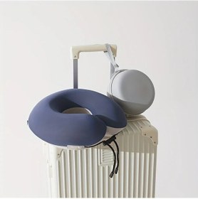 Resim Willowhaven Yavaş Geri Tepkeli U Şeklinde Seyahat Yastığı Saklama Çantalı Koyu Mavi Yuvarlak 