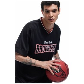 Resim Koton V Yaka Kısa Kollu Kolej Baskılı Spor Tişört Siyah 5sam10083nk Siyah 