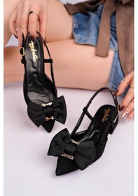 Resim Nesilshoes Nesil Shoes Peri 3648 Siyah Saten Kadın Sandalet 