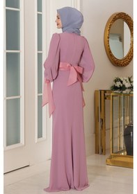 Resim Raika Moda Kol Detaylı Firuze Şifon Tesettür Abiye Gülkurusu 