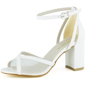 Resim Erkan Saçmacı Charlotte Beyaz Vegan Çapraz Bantlı Fileli Kalın Topuklu Gelin Ayakkabısı 