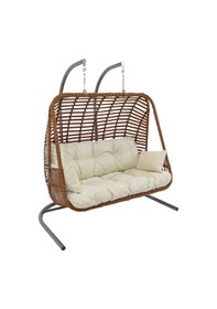 Resim Monalin Home Garden Kudüs Rattan El Örgüsü Çift Kişilik Balkon Teras Bahçe Salıncağı Kahverengi 